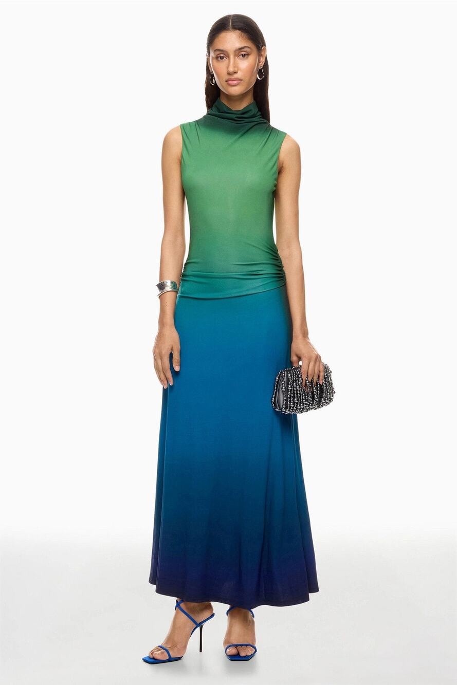 SIMKHAI Aldina Ombre Midi Dress M Green Blue Sleeveless $645